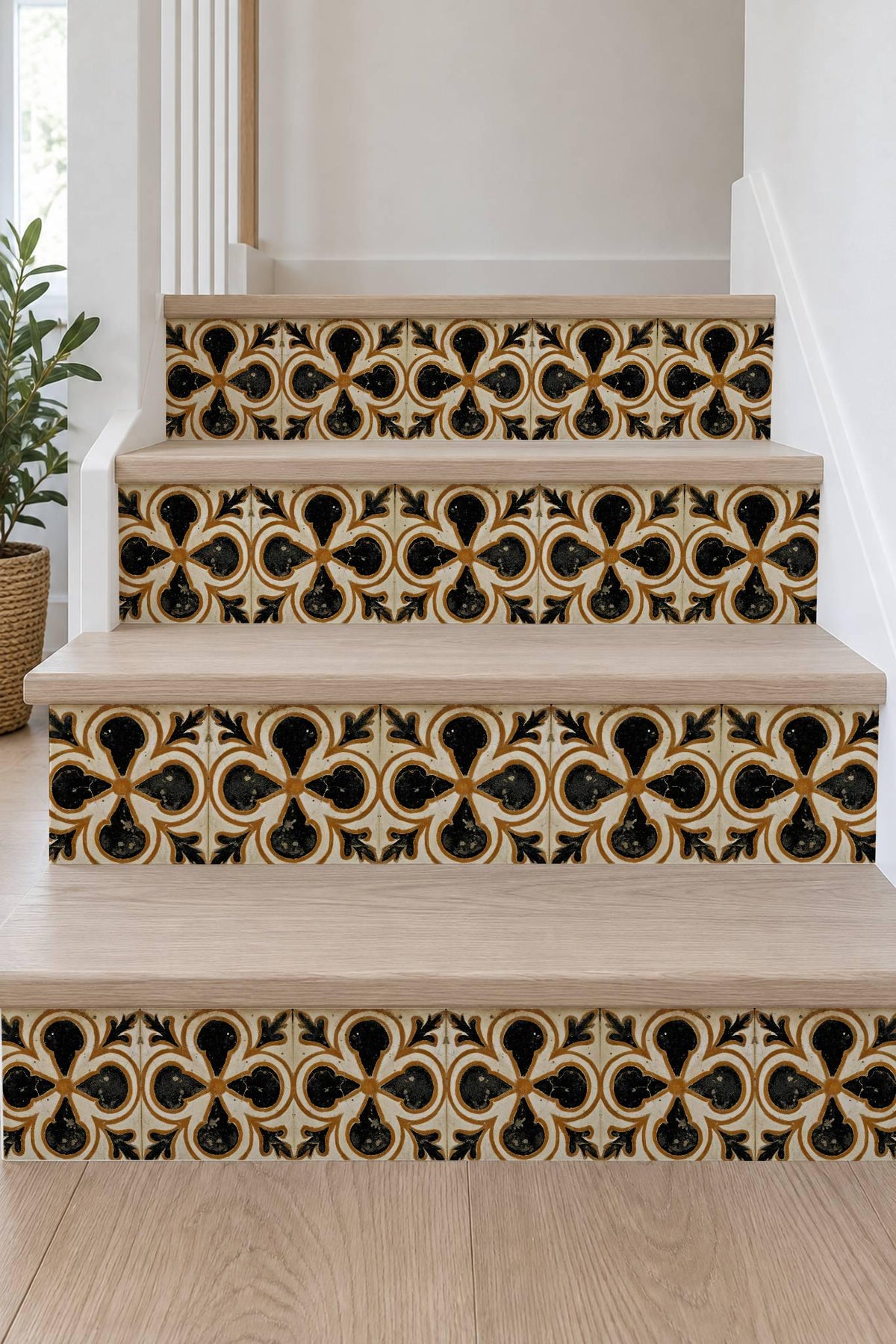 Terracotta Medieval Quatrefoil peel and stick stair riser decals, photo 7 of 8