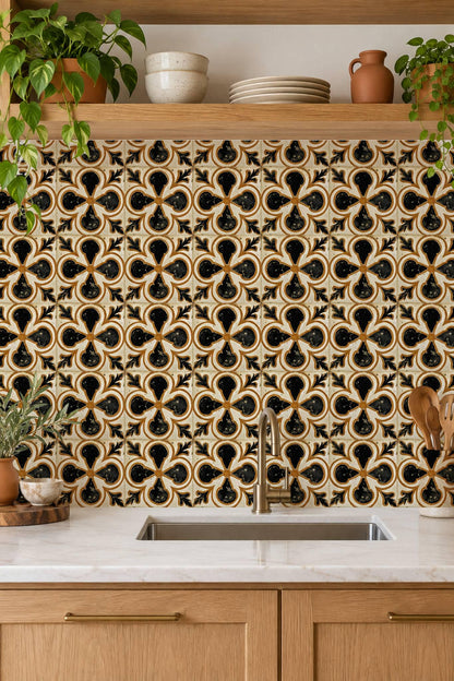 Terracotta Medieval Quatrefoil peel and stick tile decals, photo 3 of 8