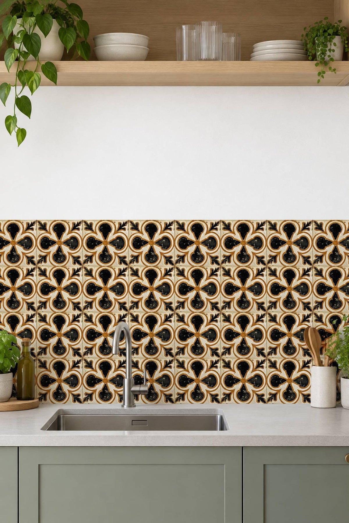 Terracotta Medieval Quatrefoil peel and stick tile decals, photo 6 of 8