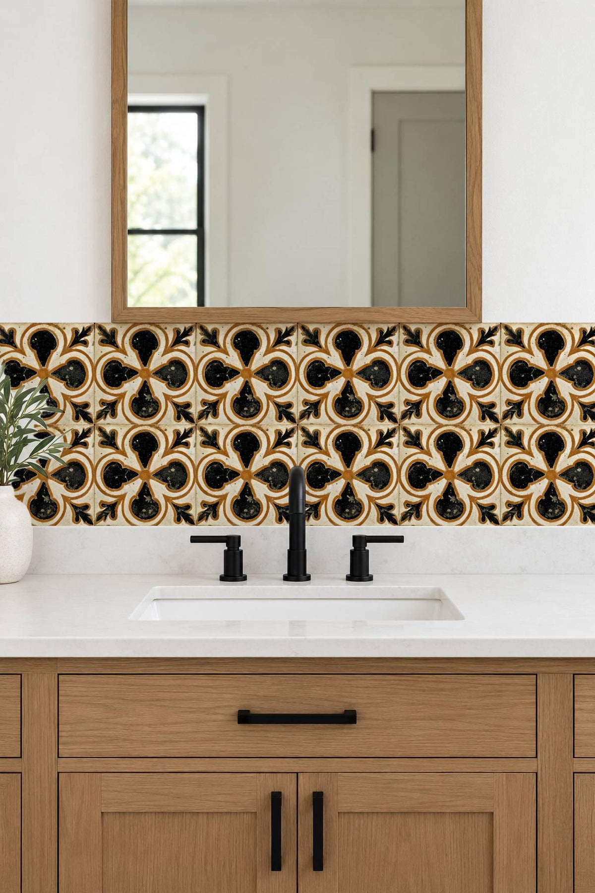 Terracotta Medieval Quatrefoil peel and stick tile decals, photo 7 of 8