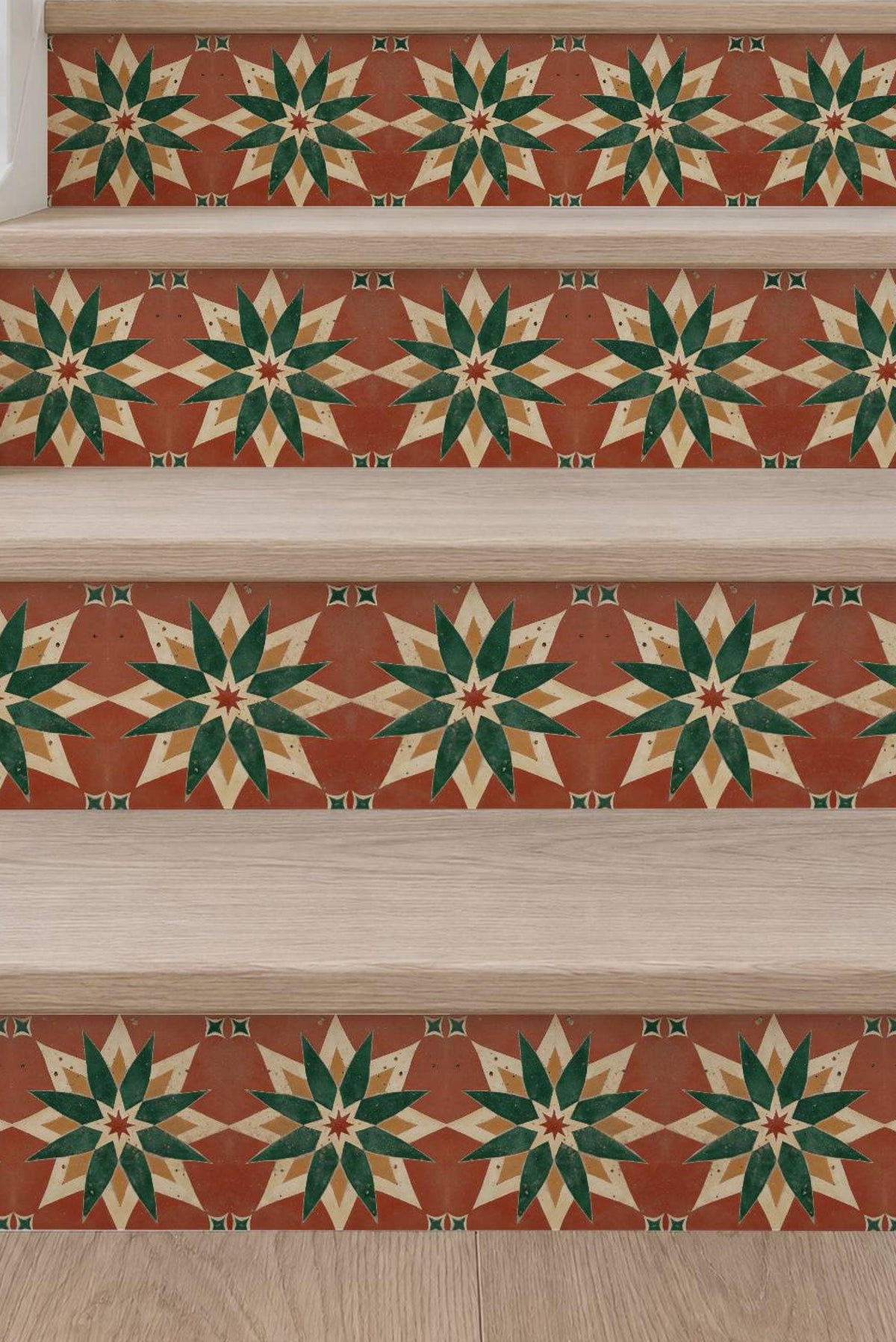 Terracotta Moroccan Star peel and stick stair riser decals