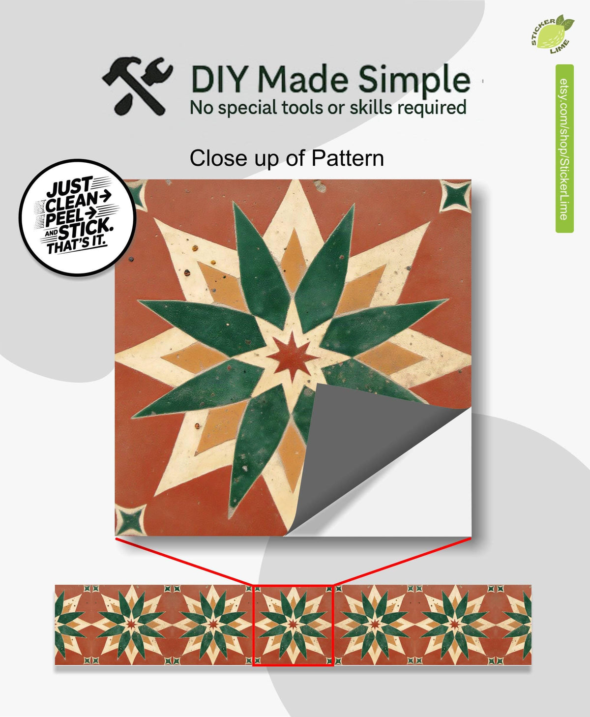 Terracotta Moroccan Star peel and stick stair riser decals, photo 2 of 8