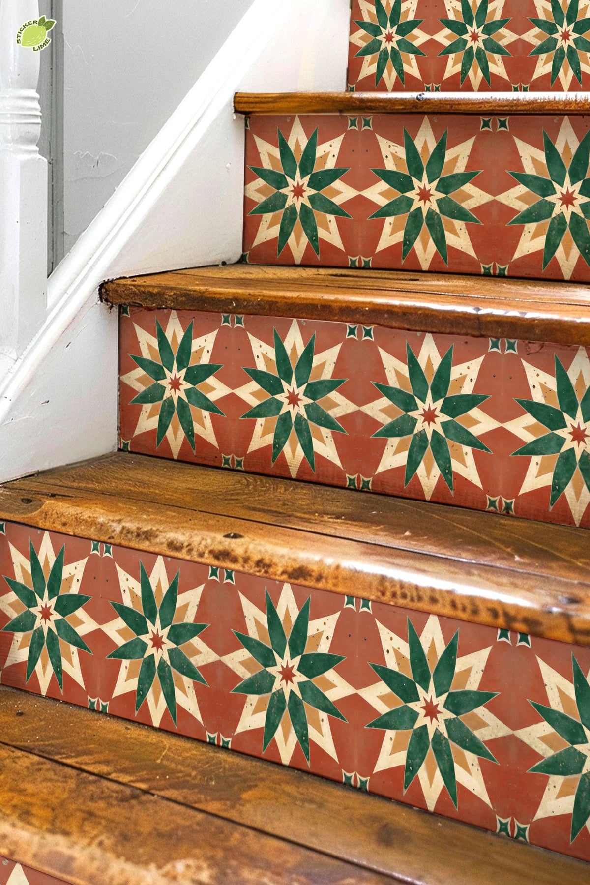 Terracotta Moroccan Star peel and stick stair riser decals, photo 3 of 8