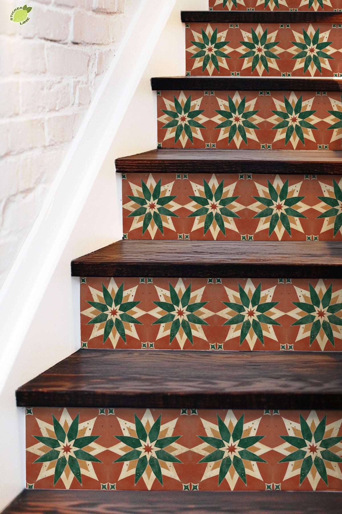 Terracotta Moroccan Star peel and stick stair riser decals, photo 5 of 8
