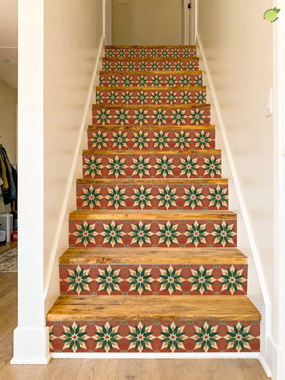 Terracotta Moroccan Star peel and stick stair riser decals, photo 6 of 8