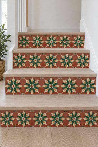 Terracotta Moroccan Star peel and stick stair riser decals, photo 7 of 8