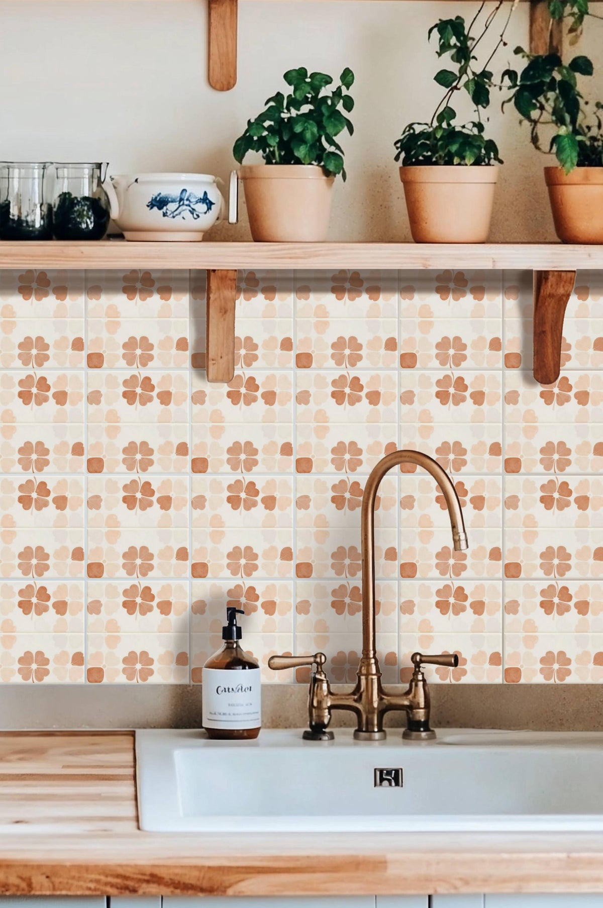 Terracotta Petal Scandi peel and stick tile decals