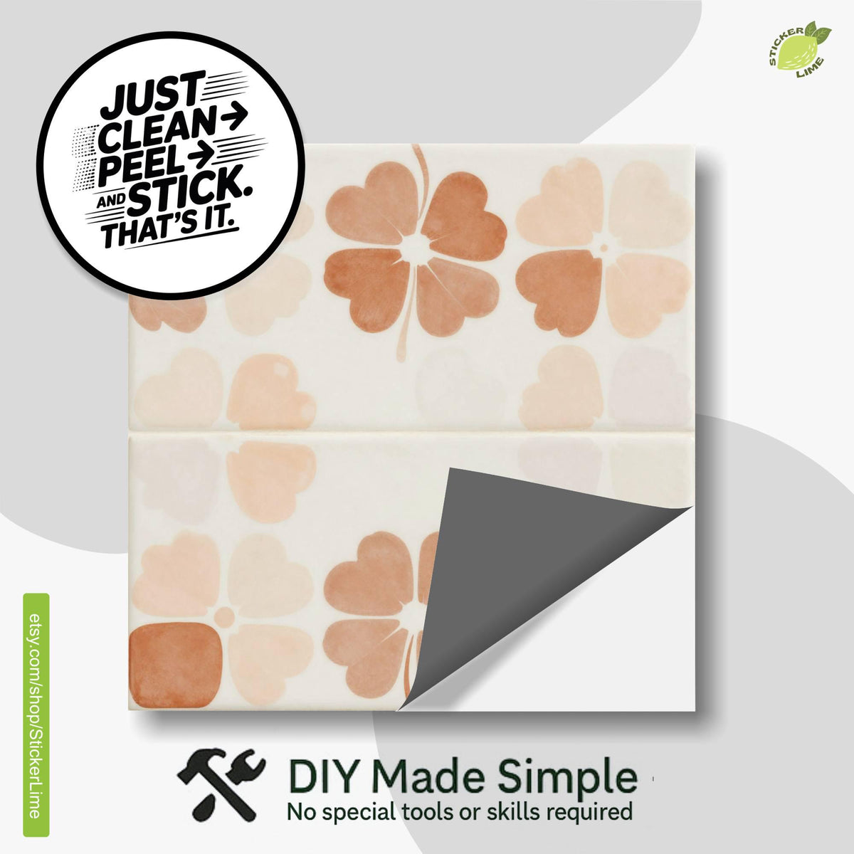Terracotta Petal Scandi peel and stick tile decals, photo 2 of 8