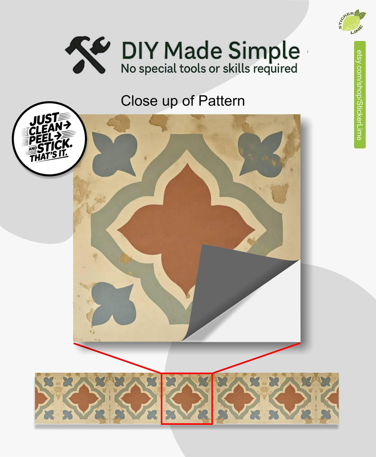 Terracotta Spanish Quatrefoil peel and stick stair riser decals, photo 2 of 8