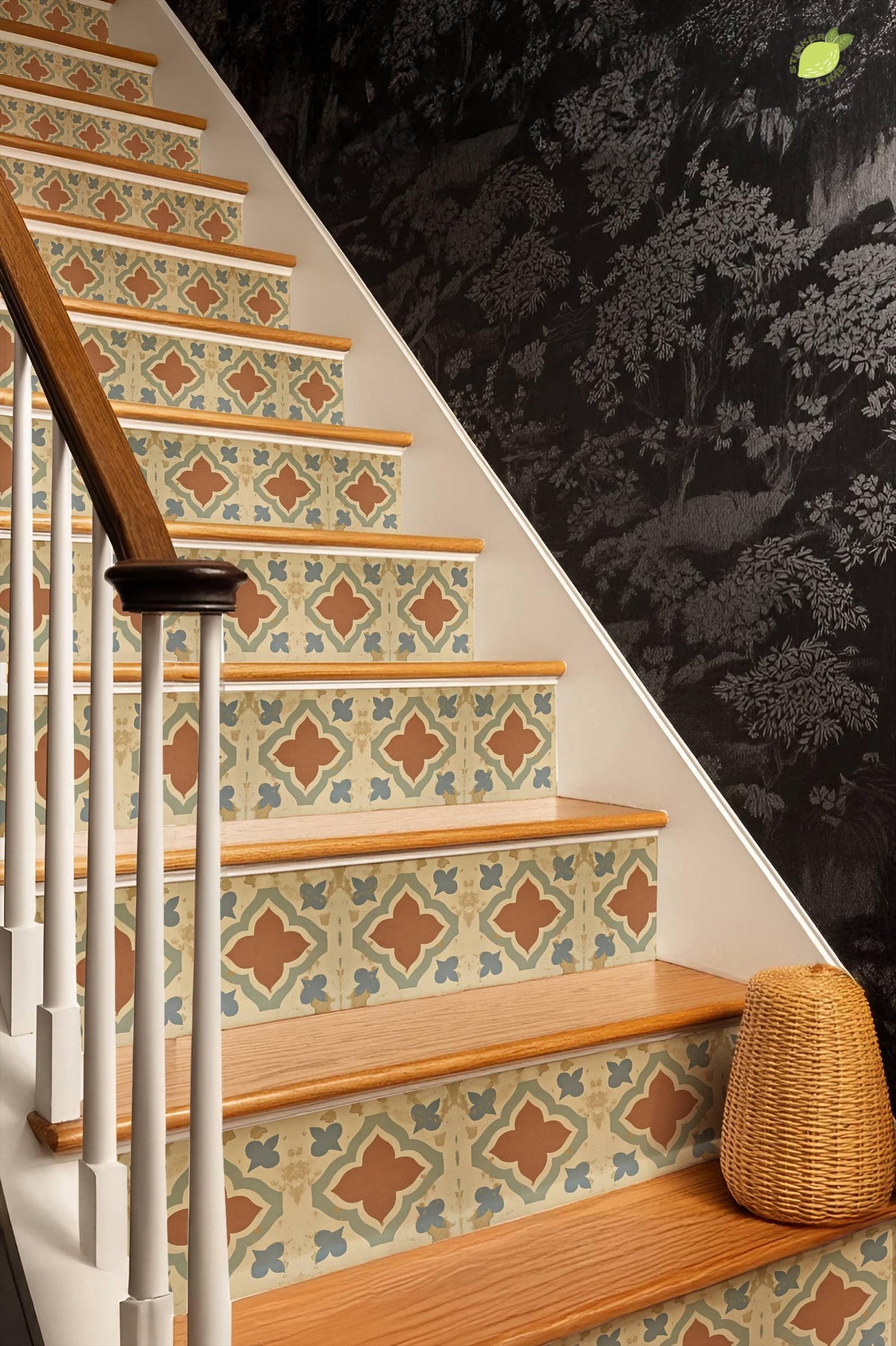 Terracotta Spanish Quatrefoil peel and stick stair riser decals, photo 8 of 8