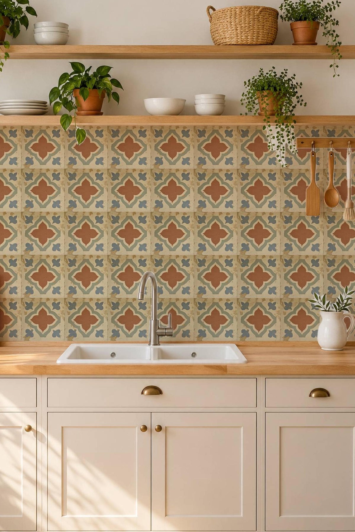 Terracotta Spanish Quatrefoil peel and stick tile decals