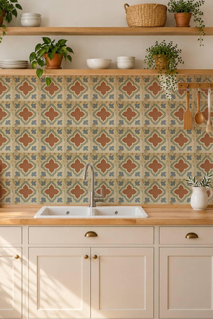 Terracotta Spanish Quatrefoil peel and stick tile decals