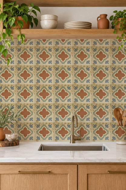 Terracotta Spanish Quatrefoil peel and stick tile decals, photo 3 of 8