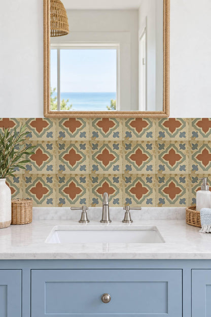 Terracotta Spanish Quatrefoil peel and stick tile decals, photo 4 of 8