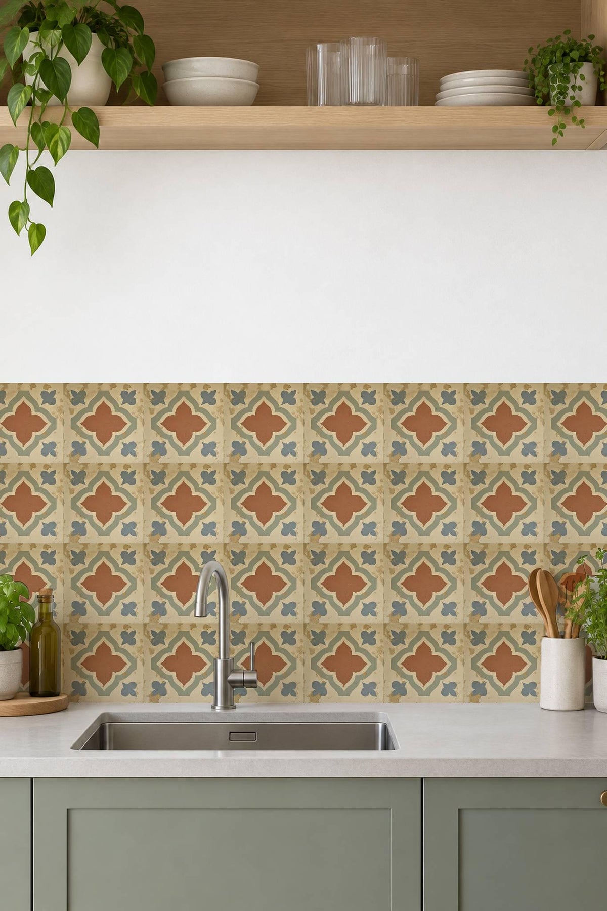 Terracotta Spanish Quatrefoil peel and stick tile decals, photo 6 of 8