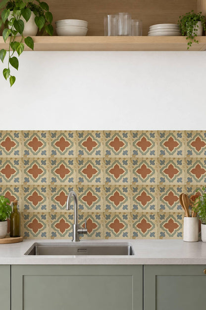 Terracotta Spanish Quatrefoil peel and stick tile decals, photo 6 of 8