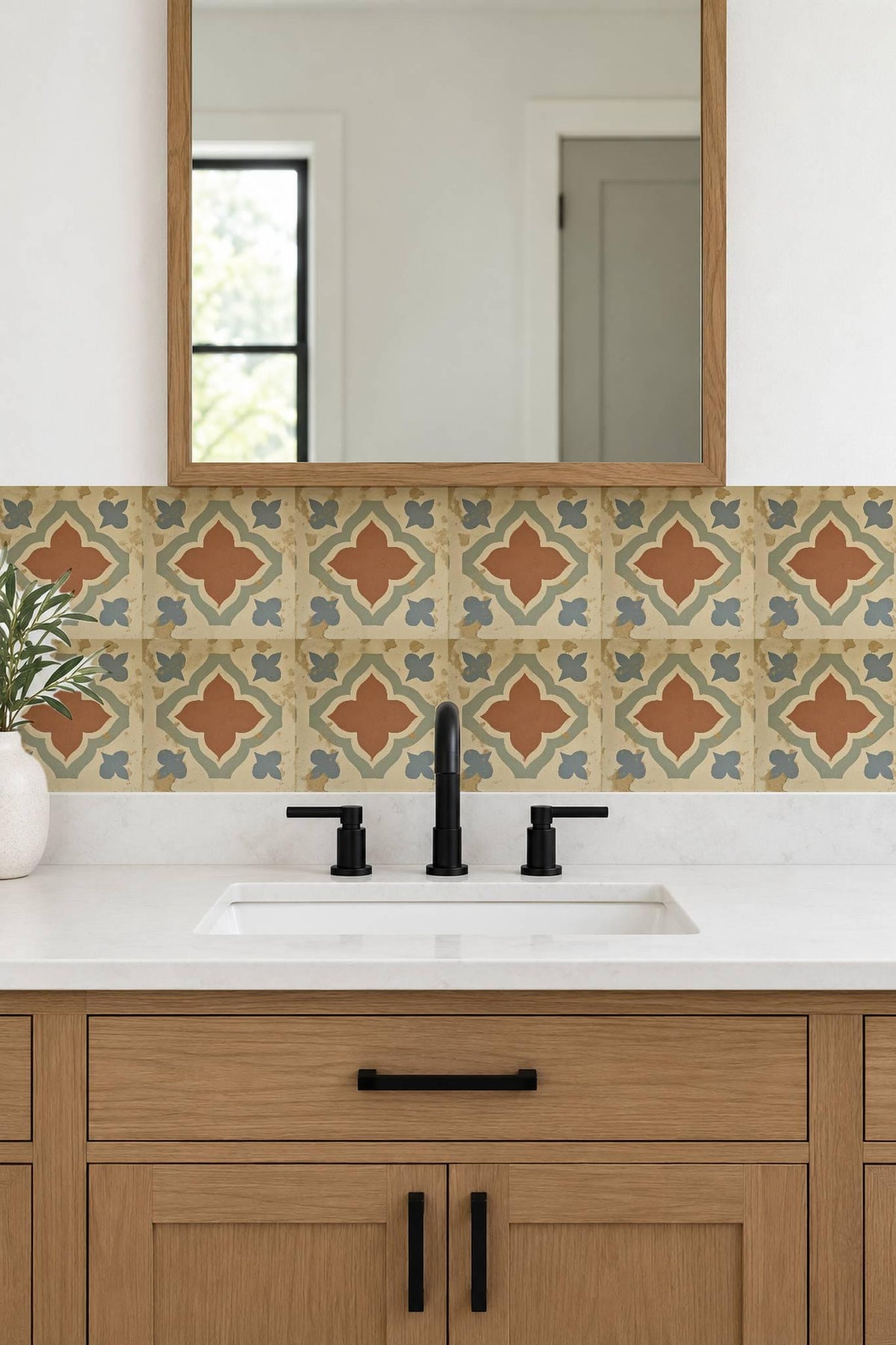 Terracotta Spanish Quatrefoil peel and stick tile decals, photo 7 of 8