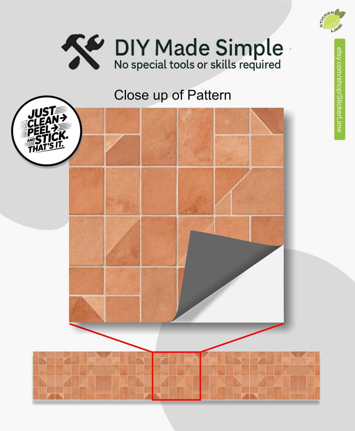 Terracotta Zellige Bloom Batch 01 peel and stick stair riser decals, photo 2 of 8