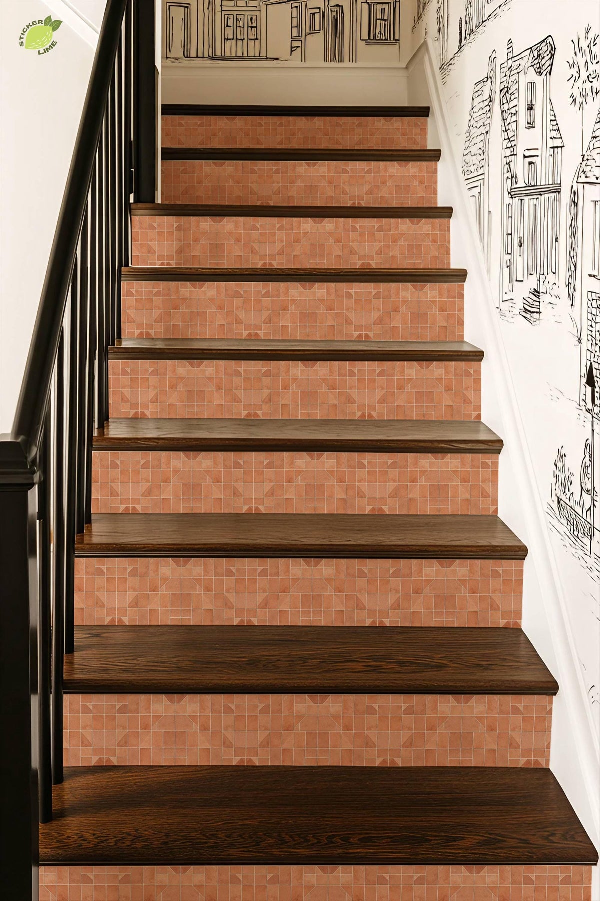 Terracotta Zellige Bloom Batch 01 peel and stick stair riser decals, photo 7 of 8