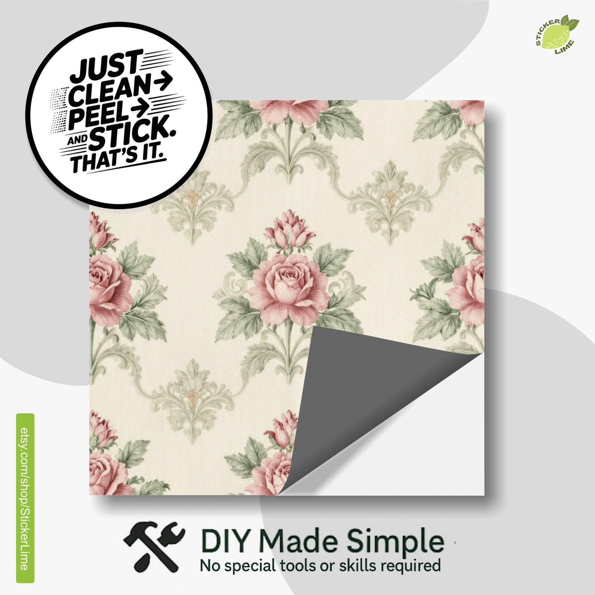 Victorian Damask Rose peel and stick tile decals, photo 2 of 8