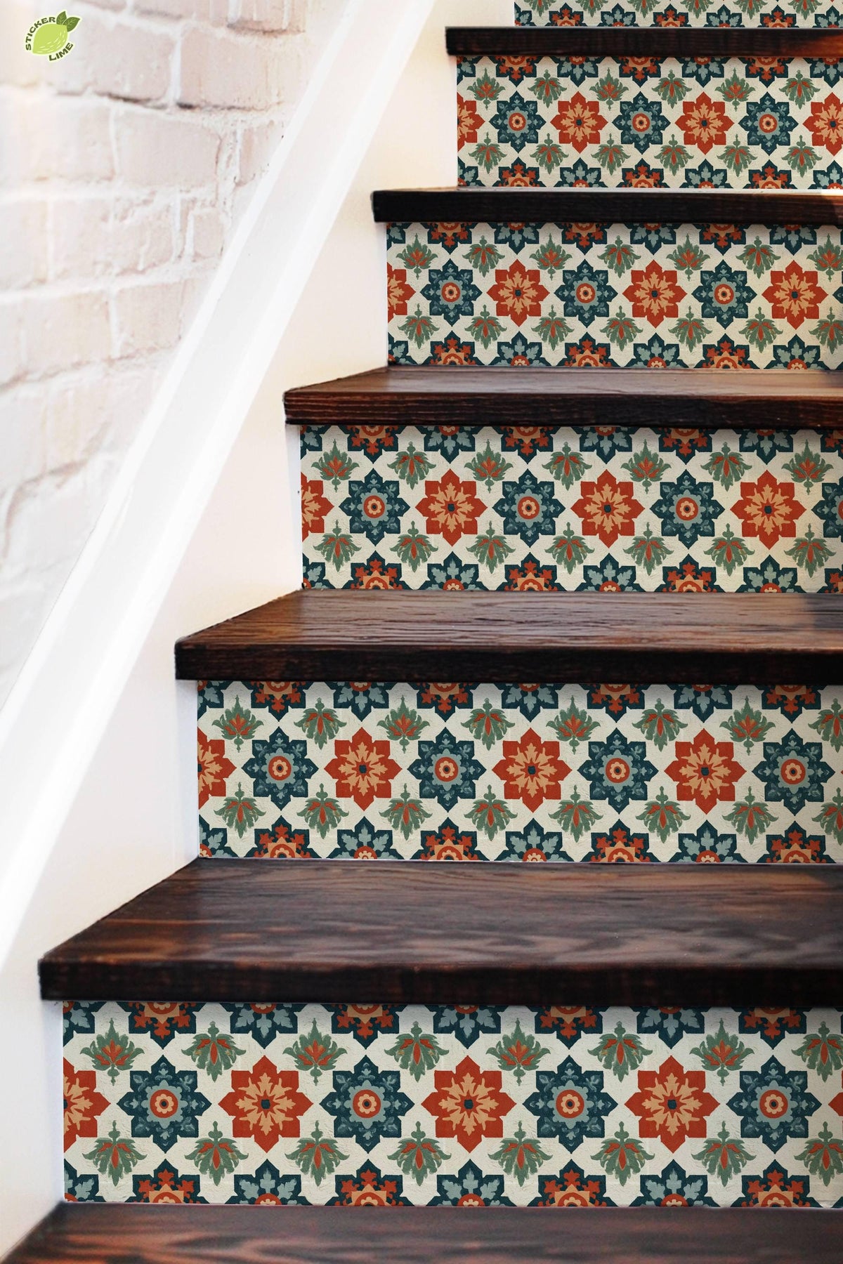 Vintage Mediterranean Folk Art Motif peel and stick stair riser decals, photo 5 of 8