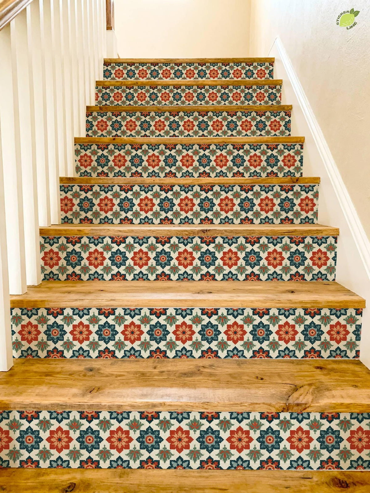 Vintage Mediterranean Folk Art Motif peel and stick stair riser decals, photo 8 of 8