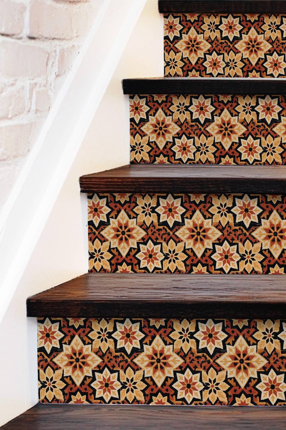 Vintage Spanish Star Motif peel and stick stair riser decals