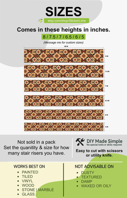 Vintage Spanish Star Motif peel and stick stair riser decals, photo 3 of 8