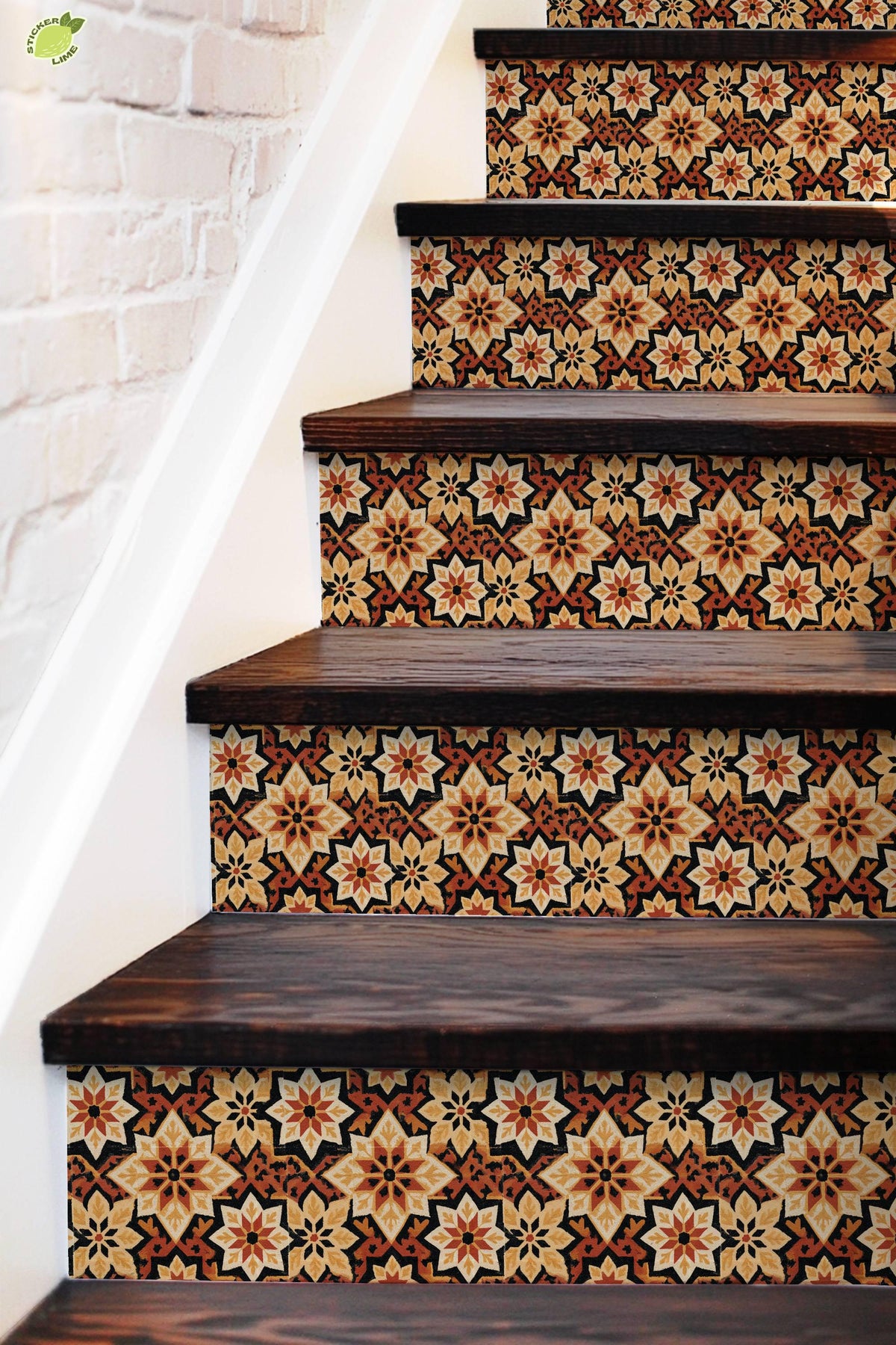 Vintage Spanish Star Motif peel and stick stair riser decals, photo 5 of 8