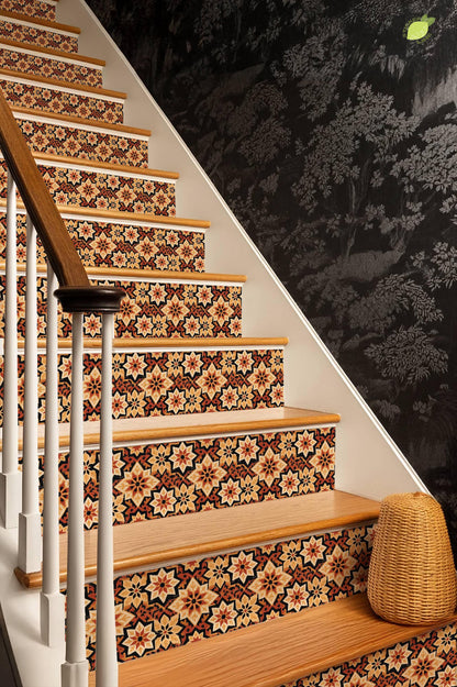 Vintage Spanish Star Motif peel and stick stair riser decals, photo 6 of 8