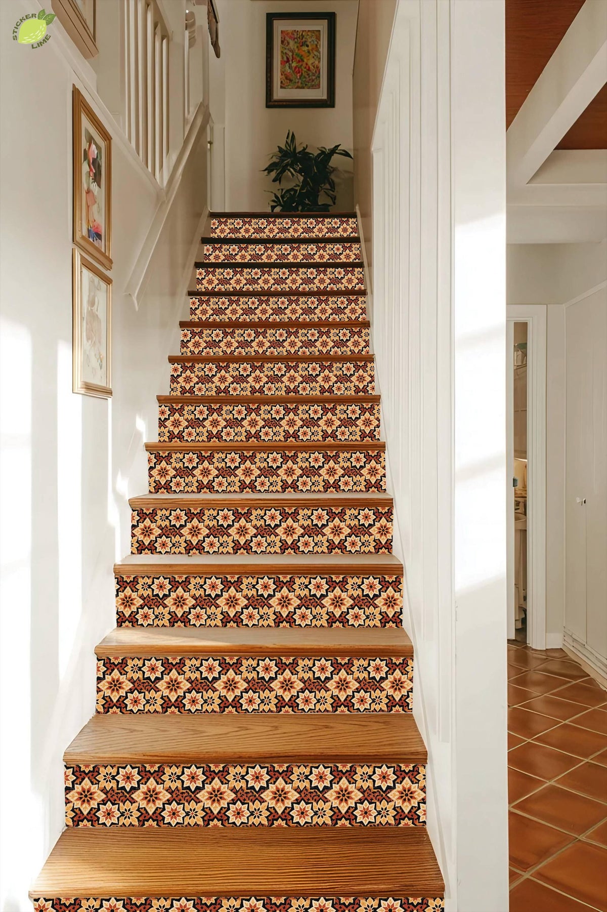 Vintage Spanish Star Motif peel and stick stair riser decals, photo 7 of 8