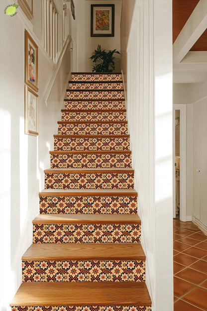 Vintage Spanish Star Motif peel and stick stair riser decals, photo 7 of 8