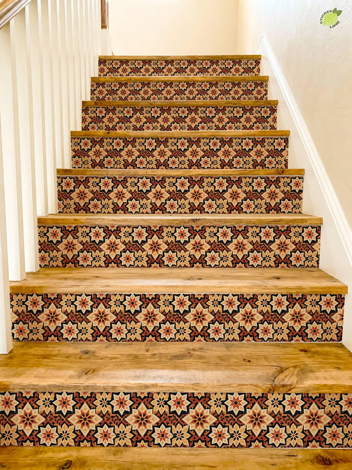Vintage Spanish Star Motif peel and stick stair riser decals, photo 8 of 8