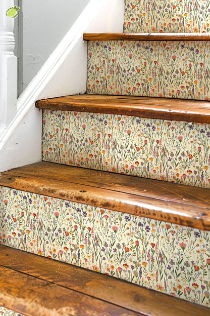 Wildflower Garden peel and stick stair riser decals