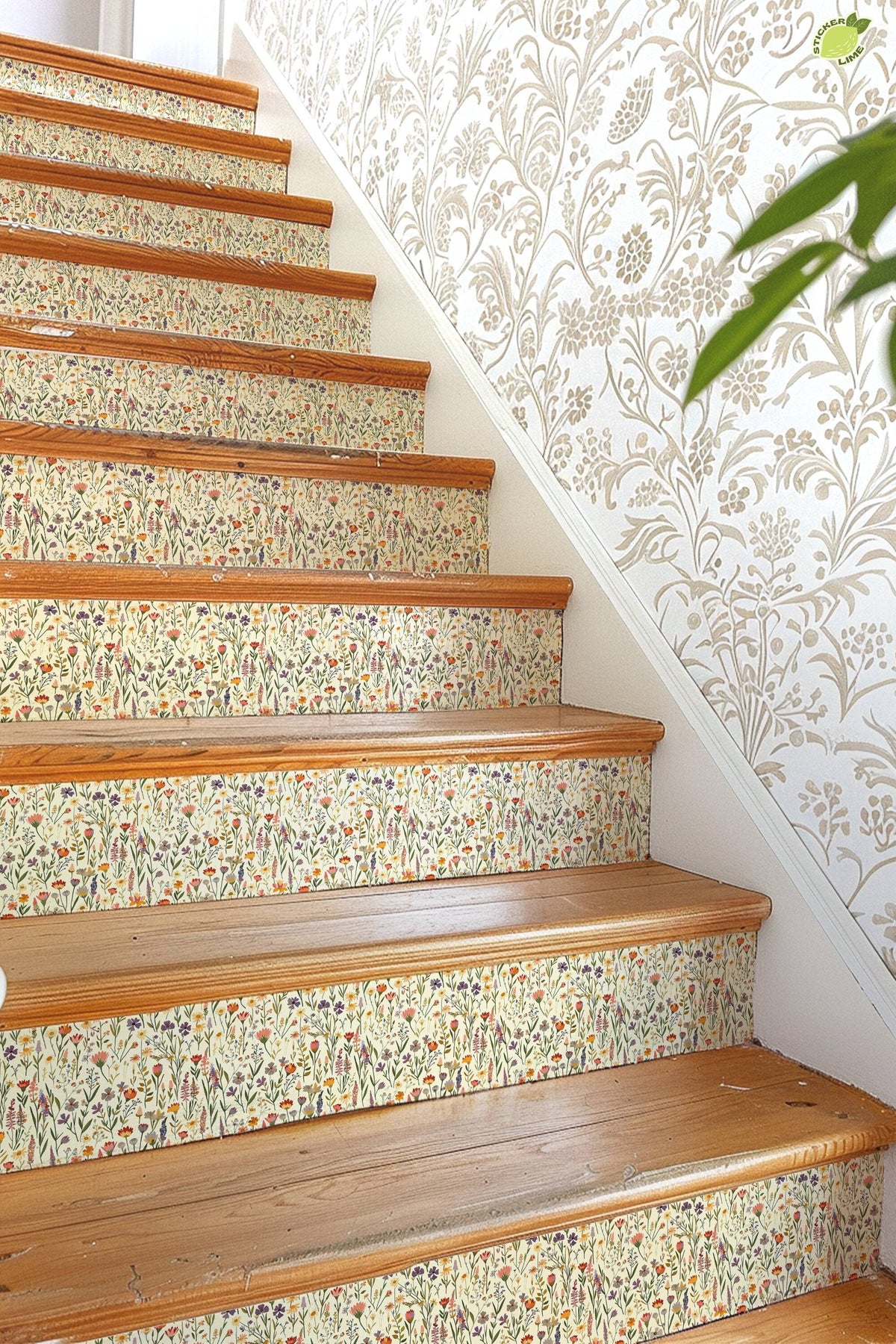 Wildflower Garden peel and stick stair riser decals, photo 4 of 8